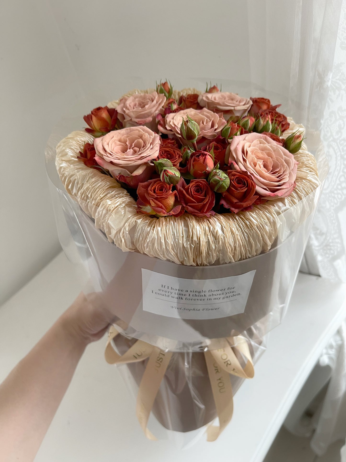 Cappuccino with chocolate rose spray