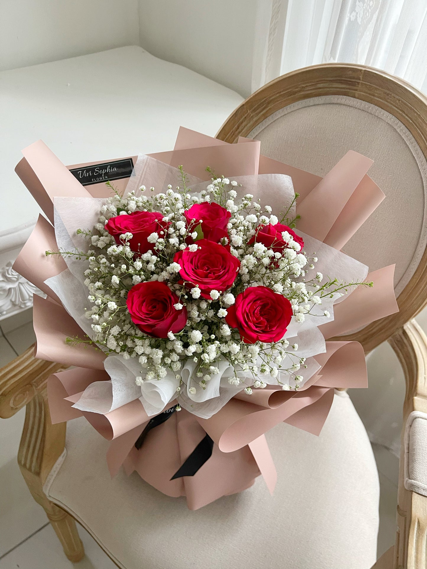 Rose with baby breath