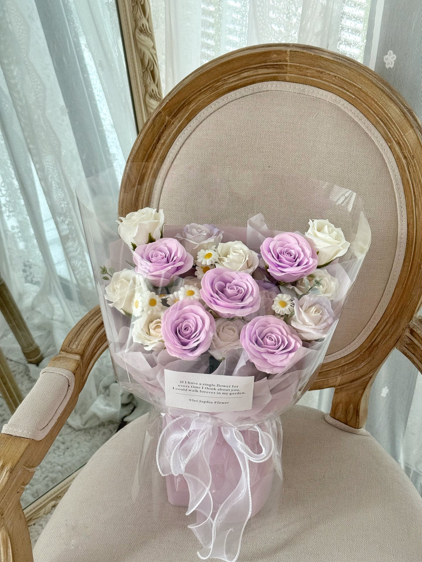 Purple white Soap flower bouquet