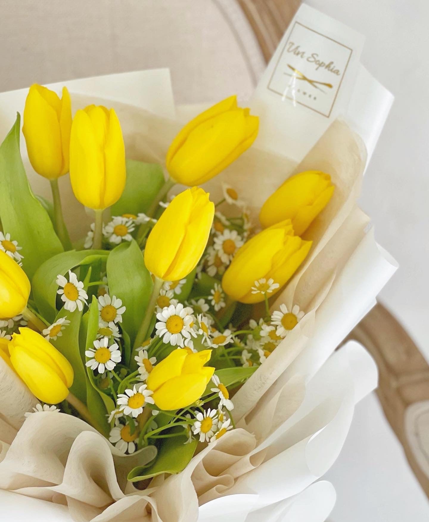 Yellow Tulips with matricaria