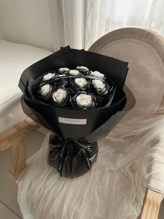 Black white soap flower bouquet