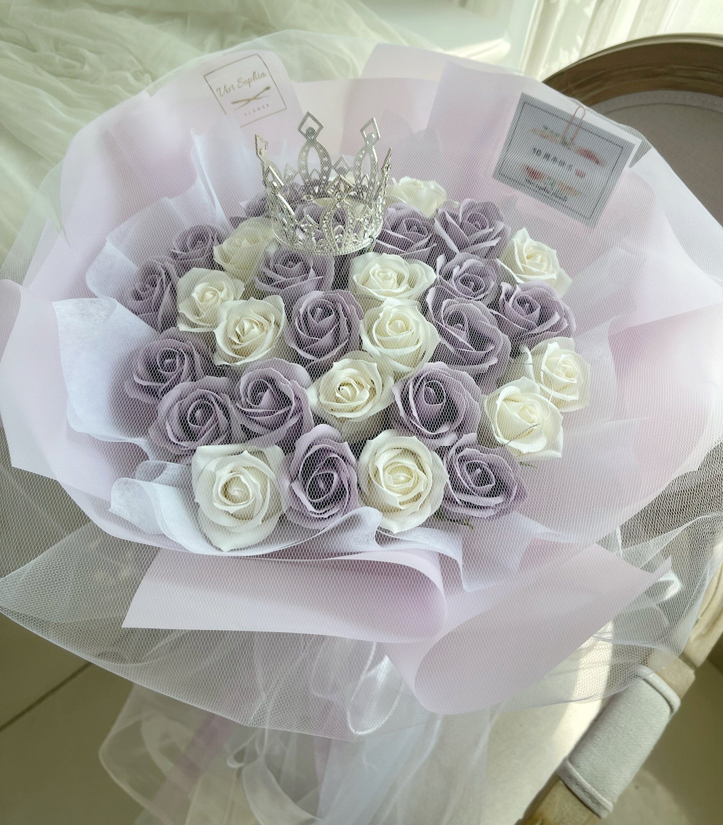 33 Lilac purple with white  3 layer soap flower