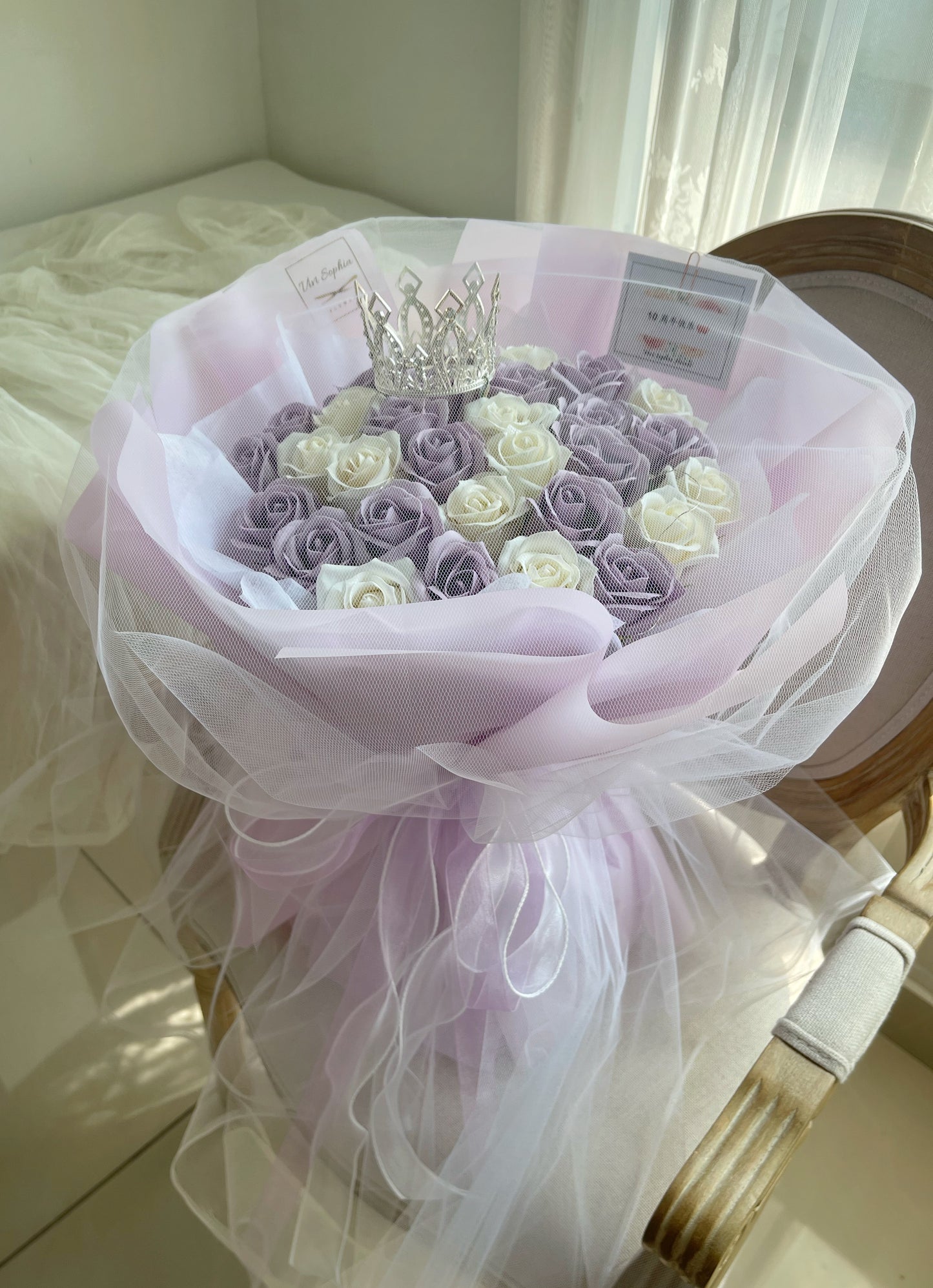 33 Lilac purple with white  3 layer soap flower