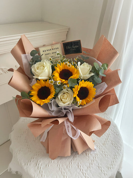 Sunflower mix white rose